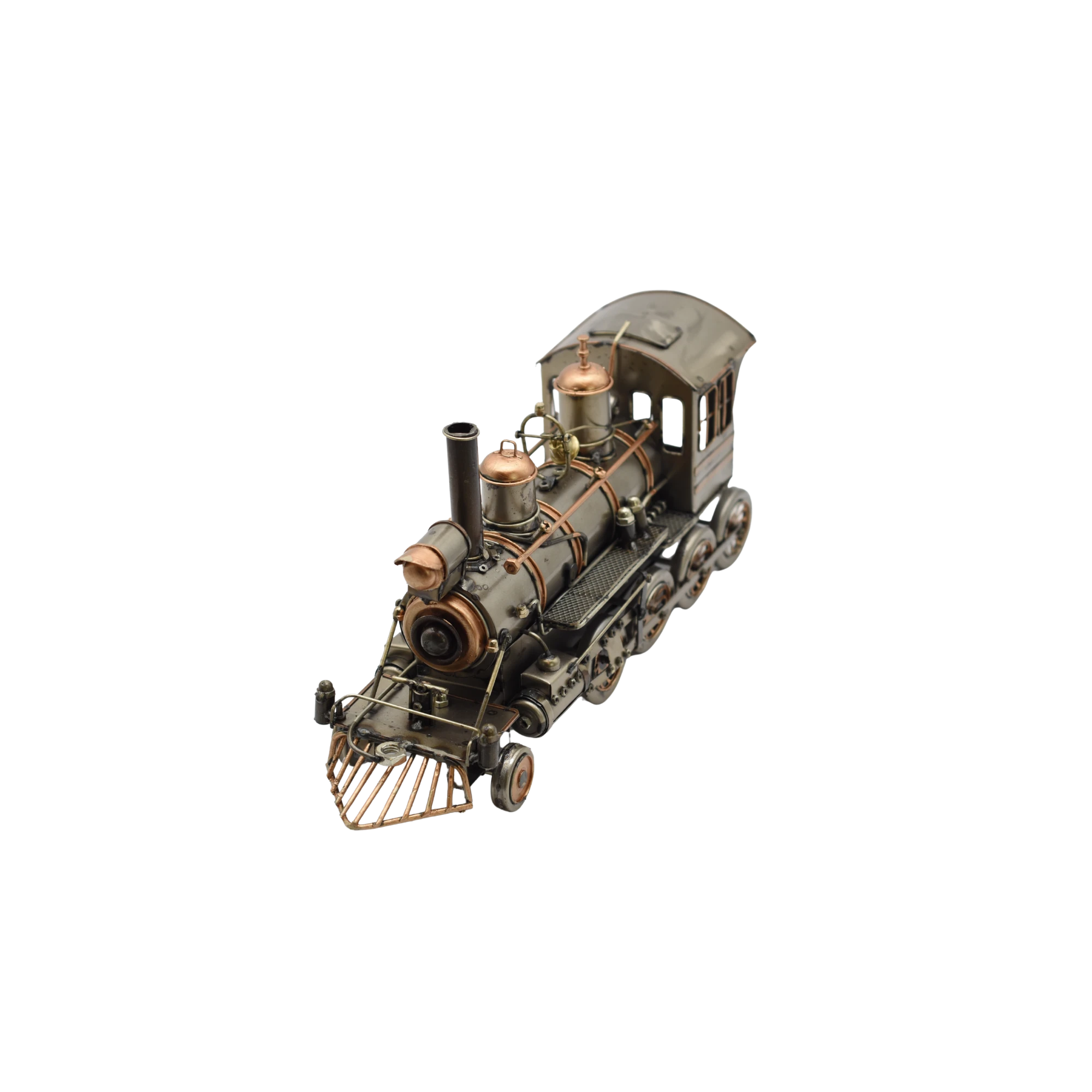 Miniaturmodel einer alten Dampflok in Gold- und Bronzetönen