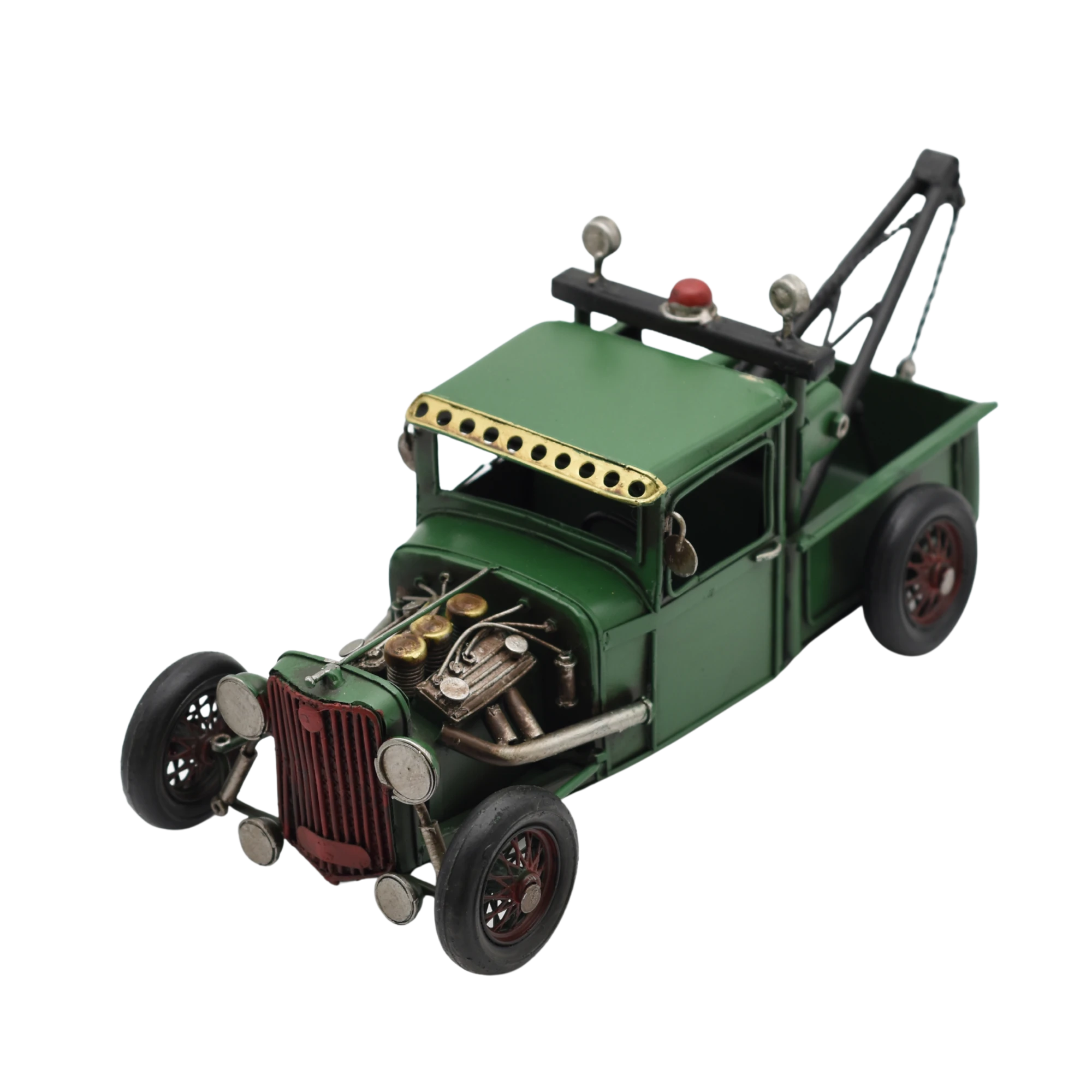 Miniaturmodel eines Hot-Rod-Abschleppwagens aus Zinn in Tannengrün