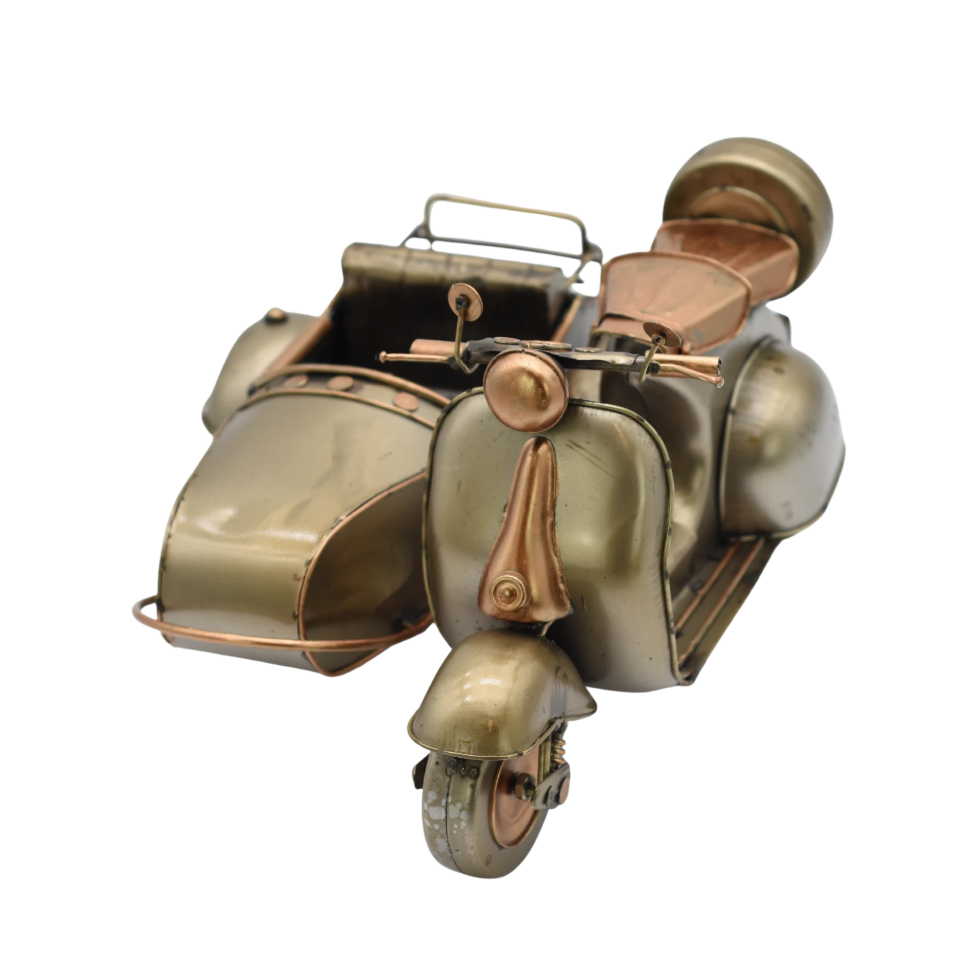 Miniaturmodel einer Vespa mit Beiwagen in Gold- und Bronzefarben