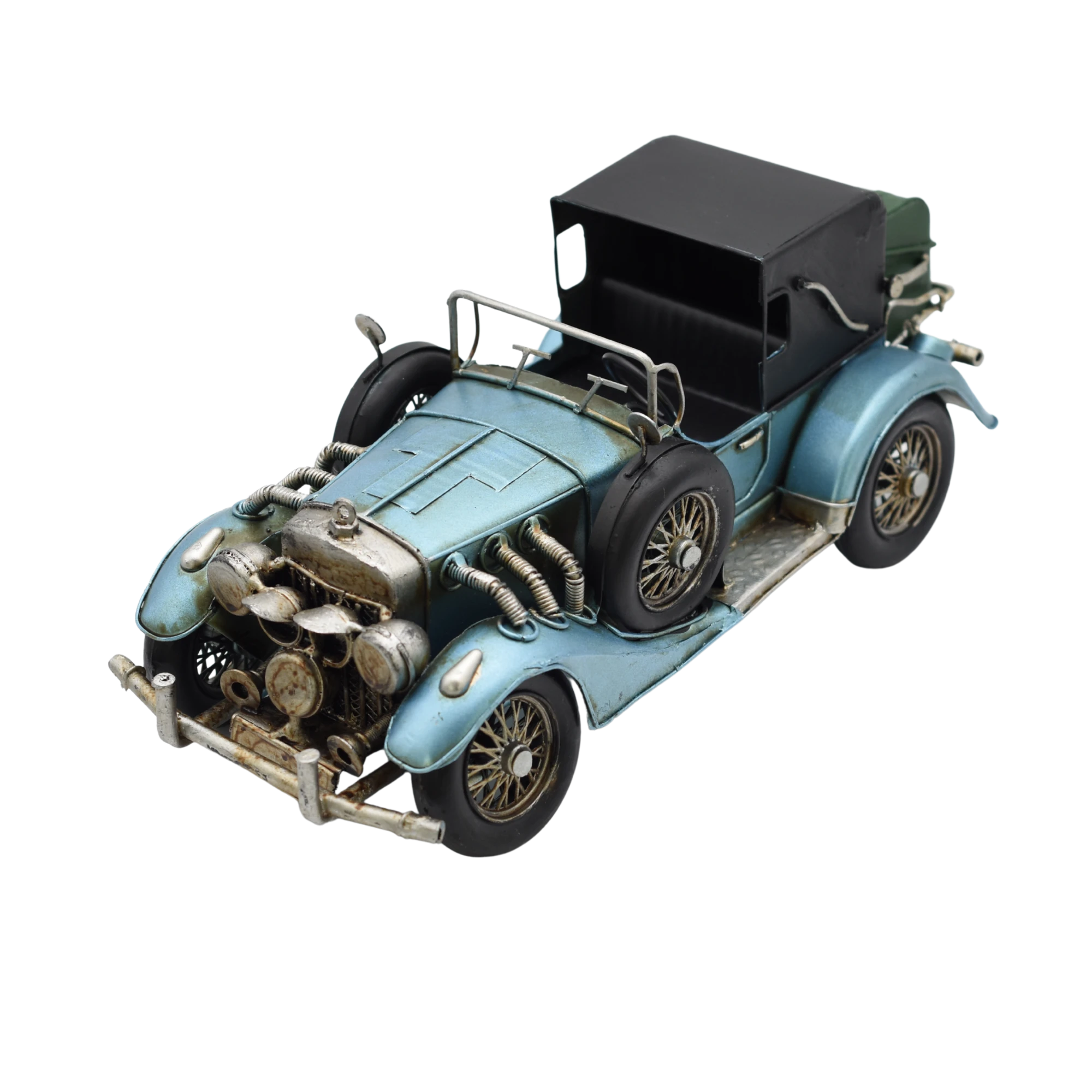 Miniaturmodel eines Oldtimers aus Zinn aus den 1920er Jahren in Metallic-Blau