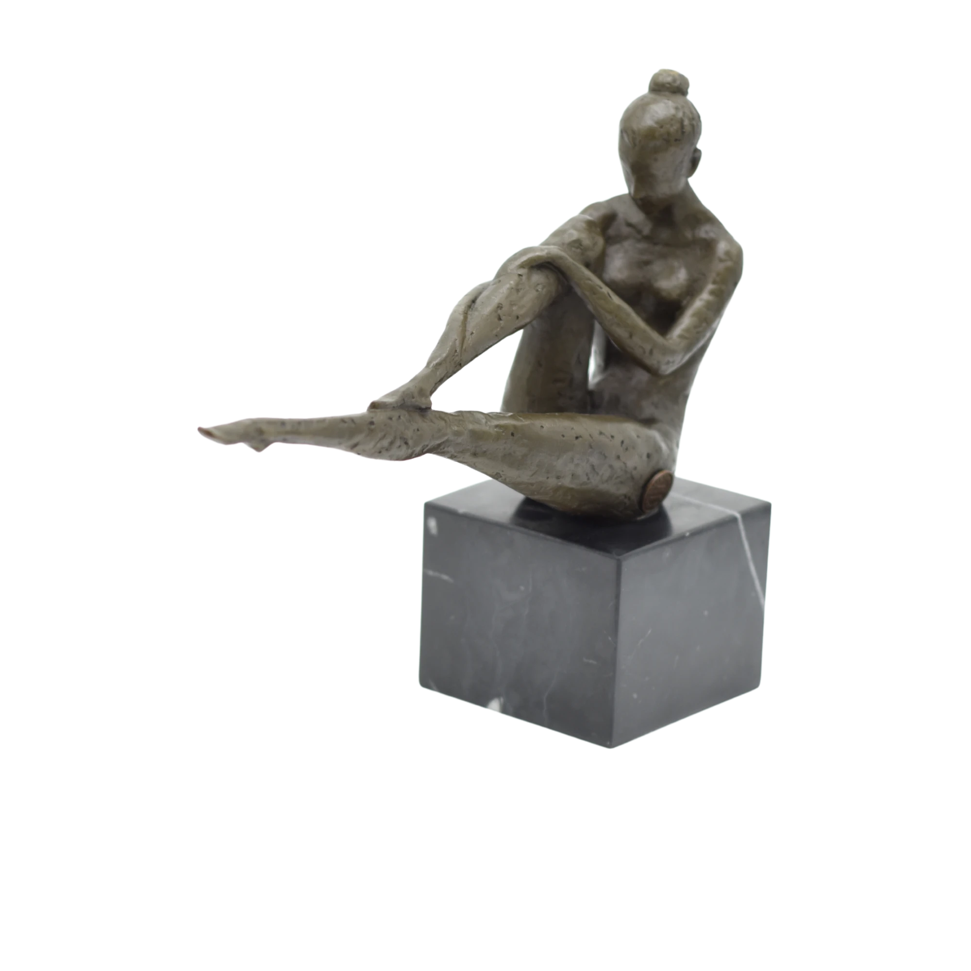 Bronzestatue einer nackten Frau, die sich eincremt, quadratischer Sockel