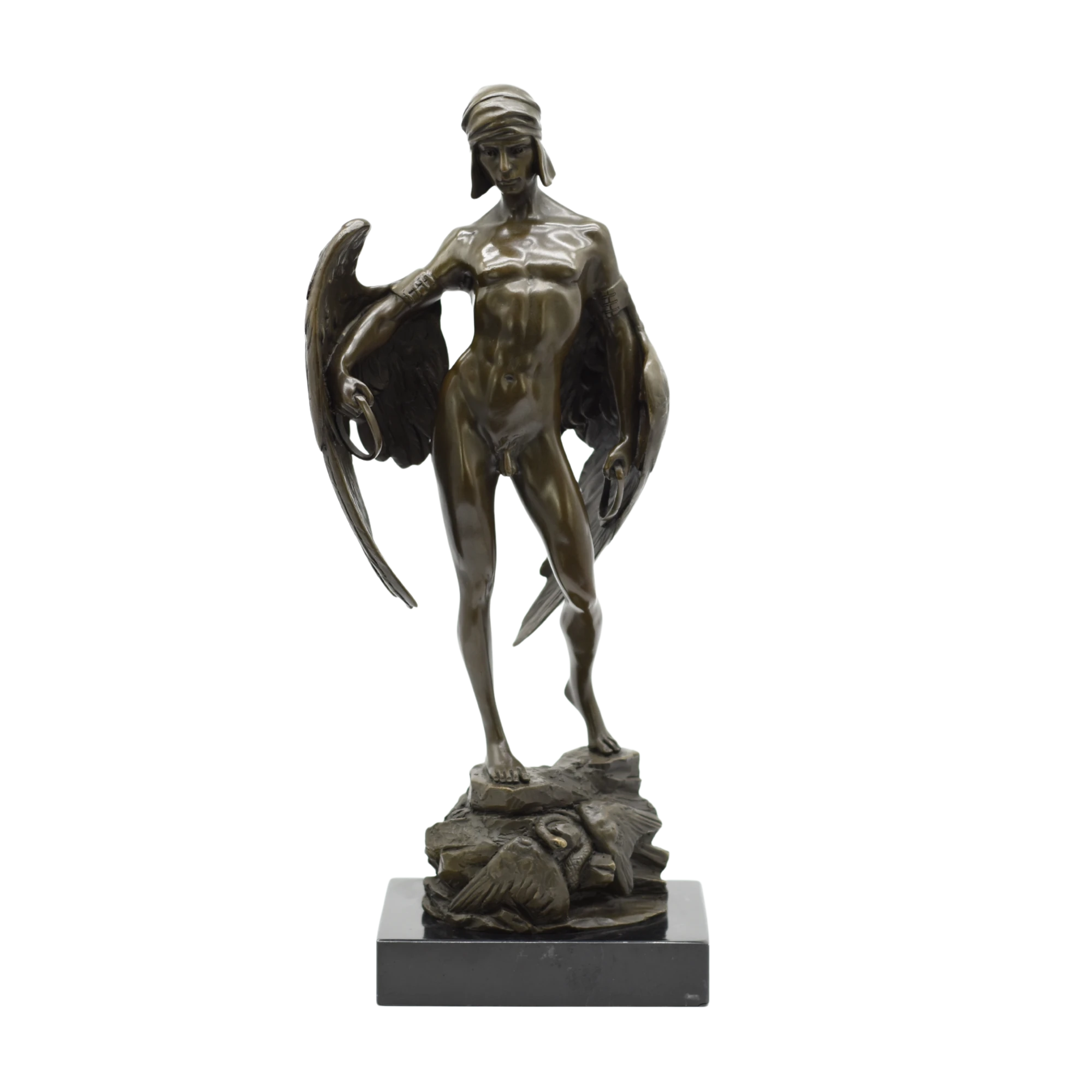 Bronzestatue des Ikarus mit selbstgebastelten Flügeln