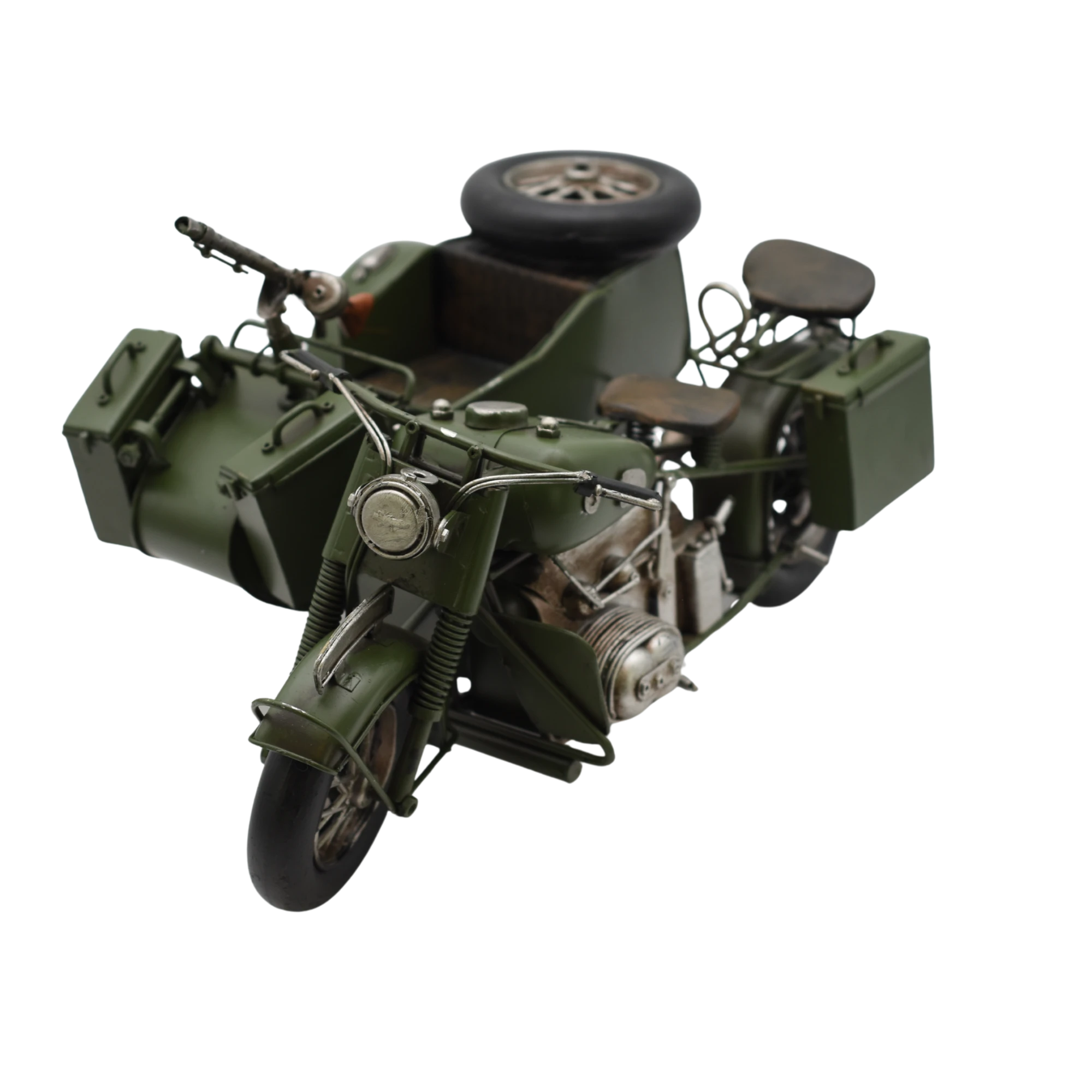 Miniaturmotorrad mit Beiwagen aus Zinn